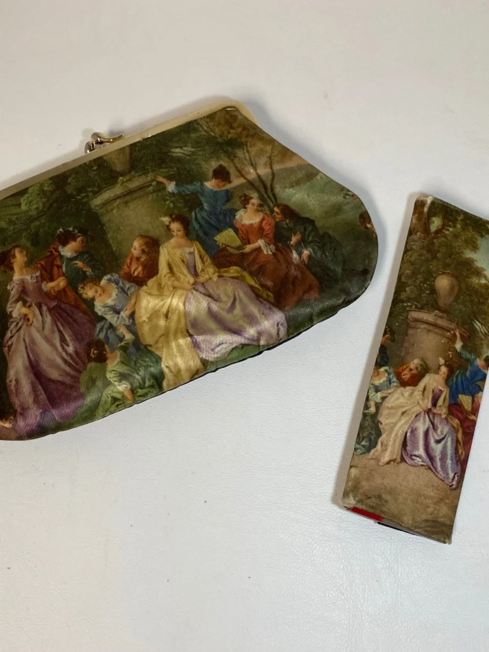 Vintage Satin Makeup Cosmetic Clutch Case Purse & Mirror Victorian Made In Italy